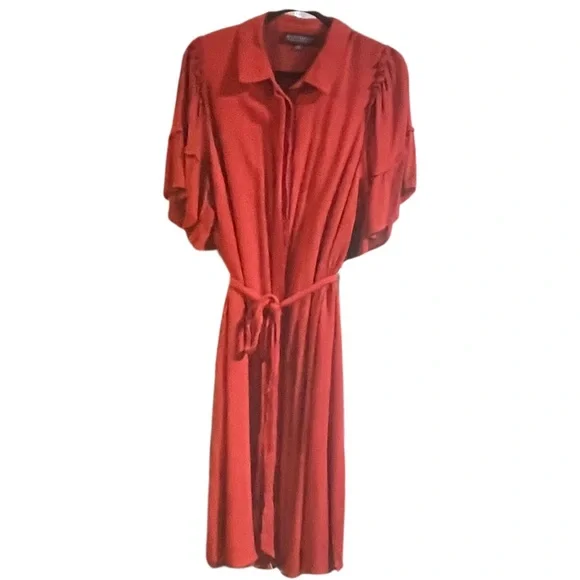 🔥 ELOQUII Burnt Orange Ruffle-Sleeve Midi Dress – Size 18 🔥 - Picture 2 of 5